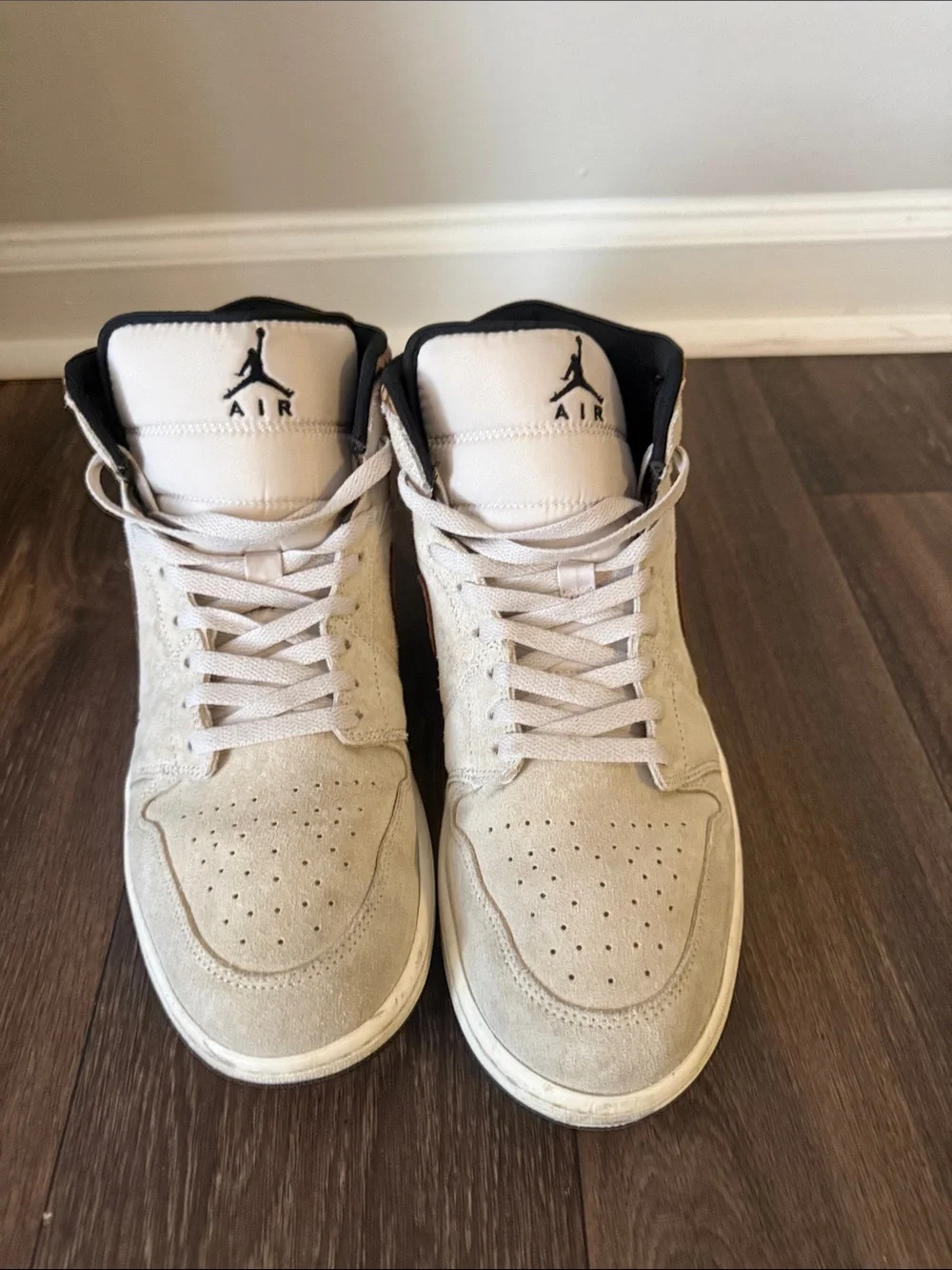 Jordan High-Top Sneakers in Beige with Brown Swoosh